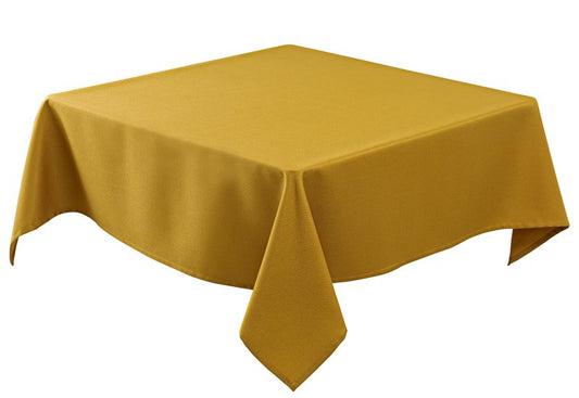 Biscaynebay Textured Fabric Christmas Square Table Cloth 90x90 Inches, Gold Water Resistant Tablecloths for Dining, Kitchen, Wedding and Parties etc. Machine Washable