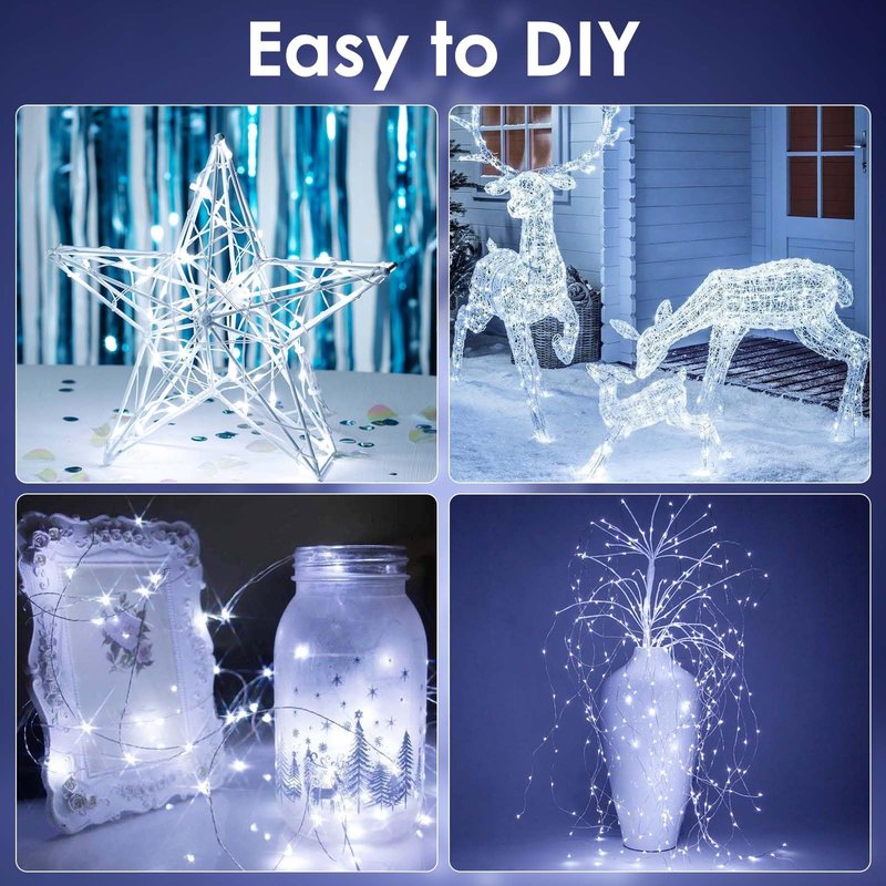 2-Pack Fairy Lights Battery Operated with Remote, Waterproof 33FT 100 LED Battery String Lights Outdoor Indoor, 8 Modes Twinkle Lights with Timer for Bedroom Wedding DIY Christmas Decor (Cool White)