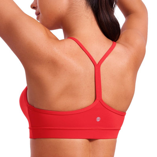 CRZ YOGA Butterluxe Y Back Sports Bras for Women - Padded Racerback Low Impact Spaghetti Thin Strap Workout Yoga Top Deep Red Small