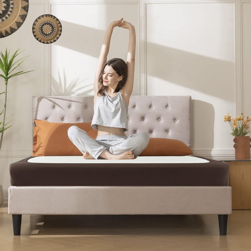 Biscaynebay Decorative Box Spring Cover Queen Size, Brown Jersey Luxurious Jersey Knitting Stretchy Wrap Around 4 Sides Bed Skirt for Home/Hotels, Easy Fit Wrinkle & Fade Free Machine Washable