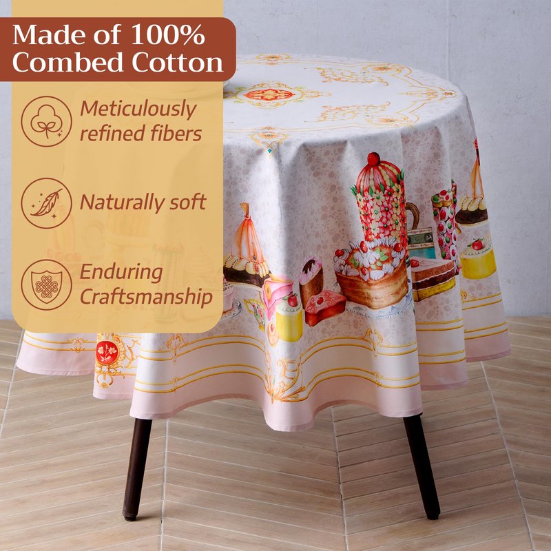 Maison d' Hermine Premium Table Cloth Rectangle Table 100% Combed Cotton 140 x 70 Inches Tablecloth Reusable Decorative for Dining Room, Farmhouse, Home, Party, Festive & Wedding - Pastries