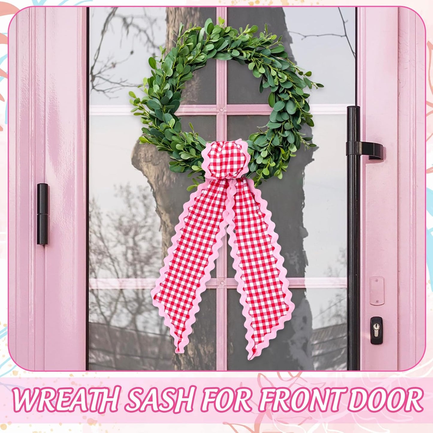 Whaline Wreath Sash Set - White & Red Plaid Garland Ribbons for Holiday & Wedding Decor | 2 Pieces