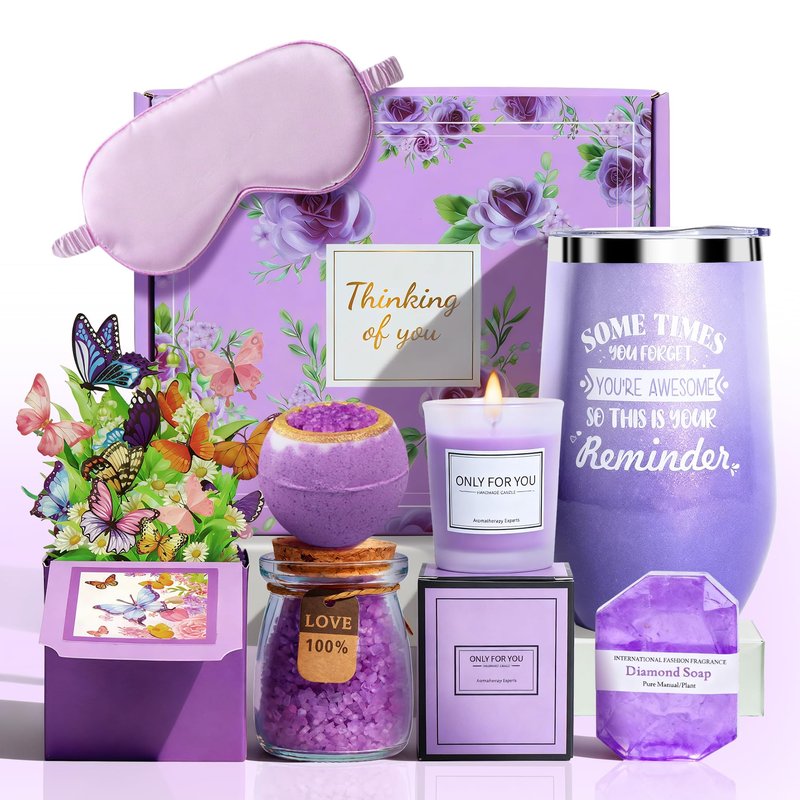 Birthday Gift for Women Spa Gift Set - Unique Get Well Soon Gifts for Women, Relaxing Self Care Package for Her, Christmas Stocking Stuffers Gifts for Mom, Wife, Sister, Friend(Lavender)