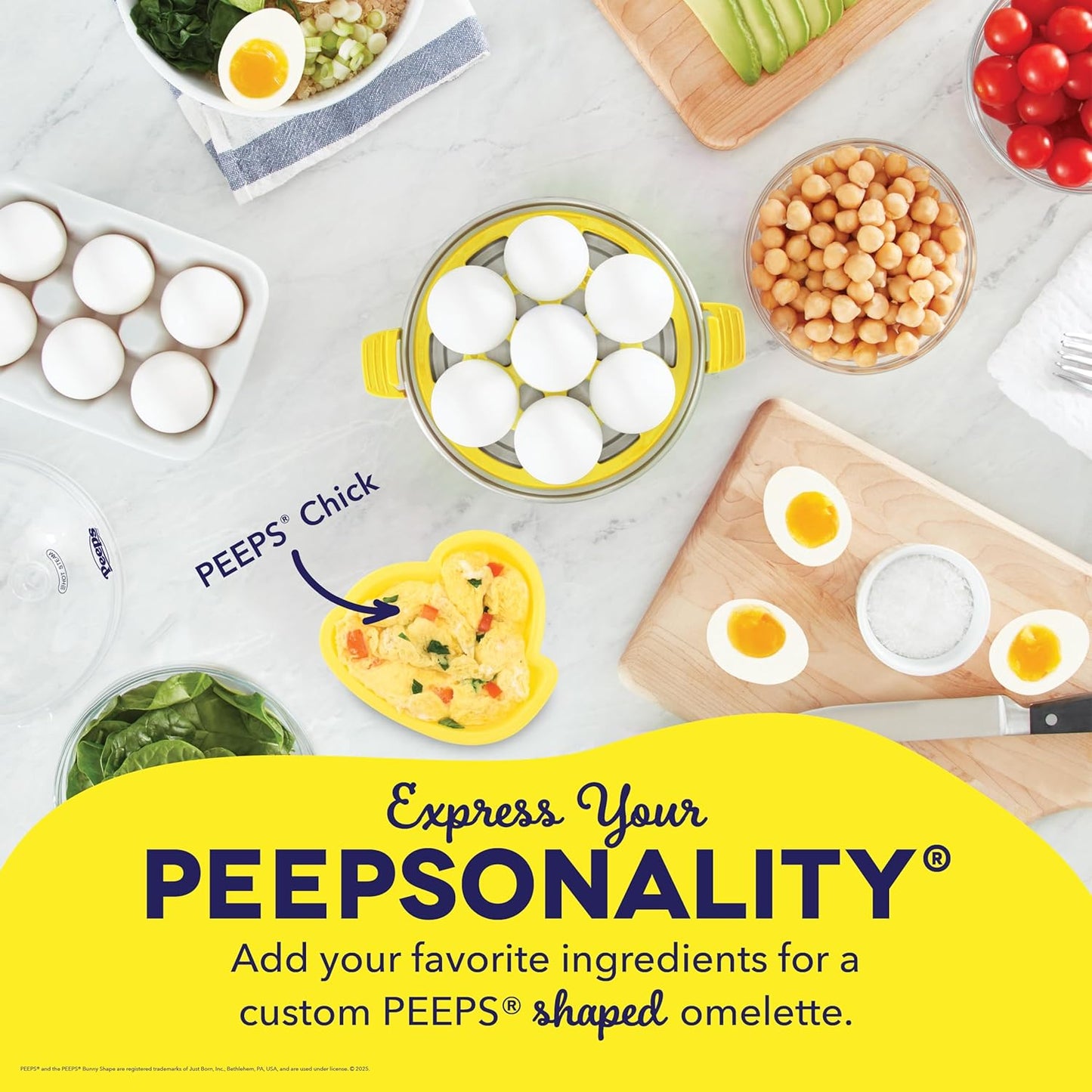 PEEPS & Dash Rapid Egg Cooker - Boil, Poach & Steam 7 Eggs - Dishwasher Safe & BPA Free - Yellow