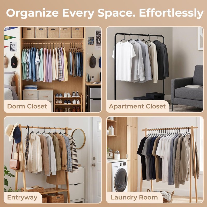 HOUSE DAY Plastic Hangers 20 Pack, Space Saving Clothes Hangers with Built-in Hooks, Durable & Strong Closet Organizers and Storage, Dorm Room Essential, Perfect for Shirts, Coat, Pants, Dress - Black