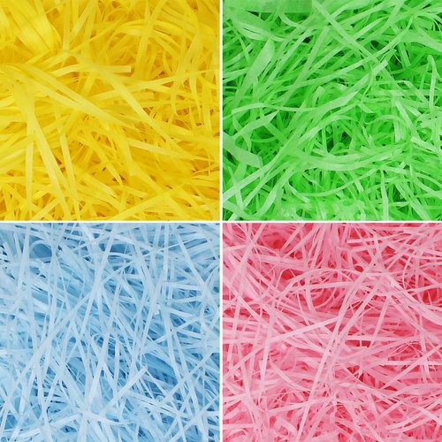 JOYIN 2.25 LB Multicolor Rainbow Easter Grass Recyclable Paper Shred Gift Wrap Crinkle Filler(Pink, Yellow, Sky Blue, and Green) for Easter Hunt Decor, Basket Stuffers, Wedding Party Favor(36 oz)