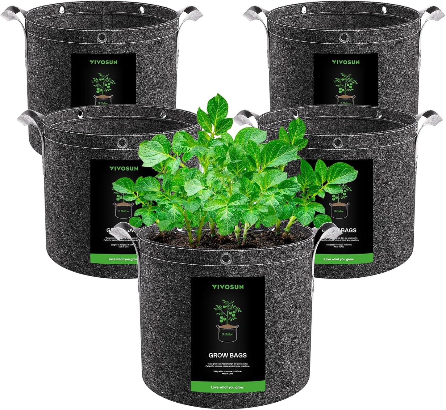 VIVOSUN 3 Gallon Grow Bags - 5-Pack Thick Nonwoven Fabric Pots with Handles for Plant Training