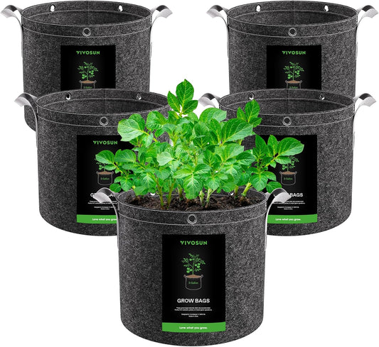 VIVOSUN 3 Gallon Grow Bags - 5-Pack Thick Nonwoven Fabric Pots with Handles for Plant Training