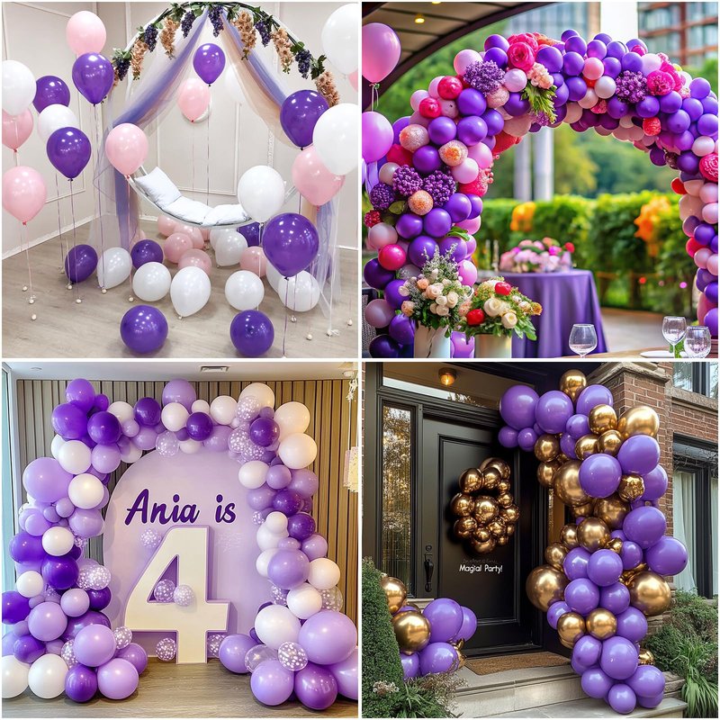 RUBFAC Purple Balloons 129pcs, Lavender Lilac Purple Balloon Arch Kit, Different Sizes 18 12 10 5 Inch for Masquerade Party Decorations Engagement Bachelorette Birthday Bridal Baby Shower Supplies