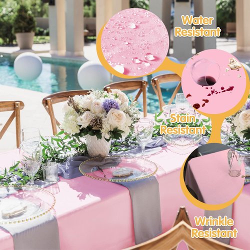 BRILLMAX 4 Pack Pink Tablecloths 90 x 156 Inch for 8ft Rectangle Tables - 150 GSM Polyester Fabric, Floor Length Drop, Water, Stain & Wrinkle Resistant Cloth Cover for Wedding Reception Banquet