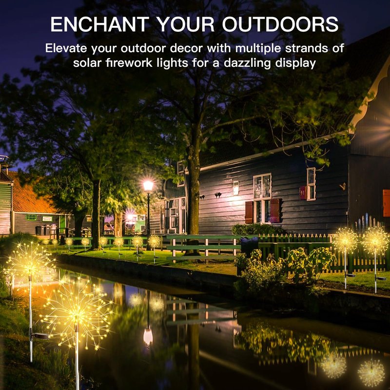 suddus Solar Garden Lights Outdoor Waterproof Decorative, 2Pack 150LED Firework Lights, Solar Fairy Lights for Yard, Garden, Party, Patio, Pathway, Flowerbed - Warm White