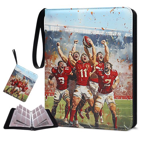 Football Card Binder 900 Pocket, HYMENEX Trading Card Binder 9 Pockets with 50 Removable Sleeves Baseball Card Binder Sports Card Binder with Zipper for Football Card Trading Card Standard Size Card