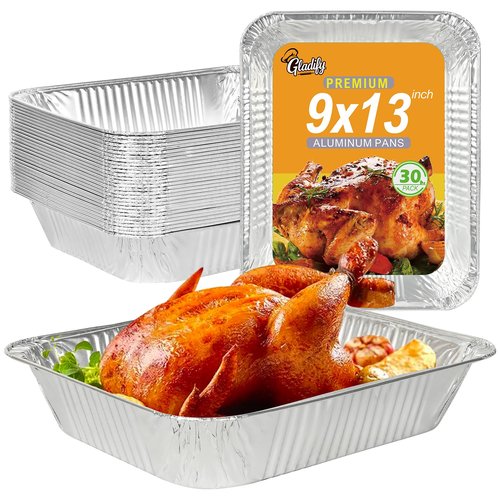 Gladify Aluminum Foil Pans 9x13 Disposable Baking Pans 30 Pack Heavy Duty Half Size Tin Foil Trays for Steam Table, Roasting, Cooking, Heating, Freezing Food