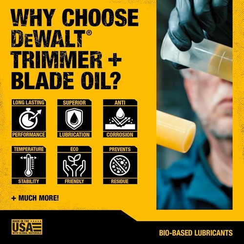 DEWALT Hedge Trimmer Oil - Biodegradable Lubricant for High-Speed Blades - Eco-Friendly Rust Protection, 8 oz