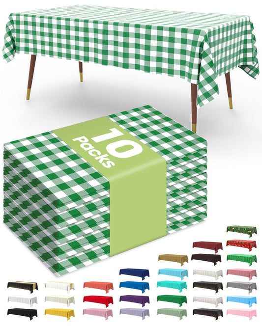 Pureegg Premium Use and Throw Table Covers 10 Pack 54x108 Inch Black for Rectangular Tables, Green Plaid