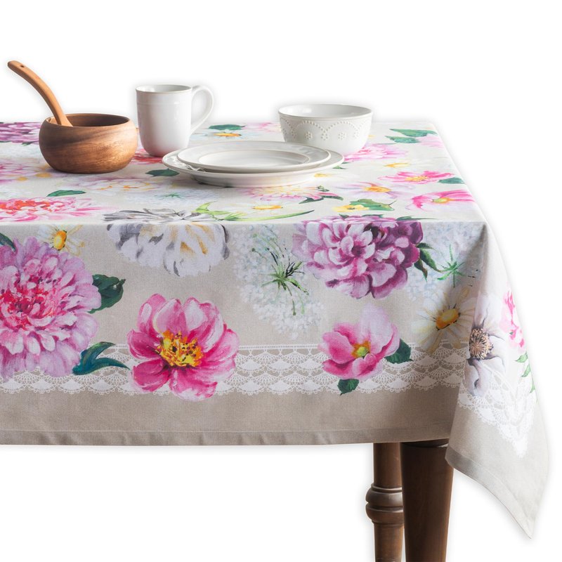 Maison d' Hermine Table Cloth Rectangle Table 100% Cotton 60 x 120 Inches Tablecloth Reusable Decorative for Dining Kitchen Room Farmhouse Home Gifts for Mothers Day Spring Summer - Pivoine