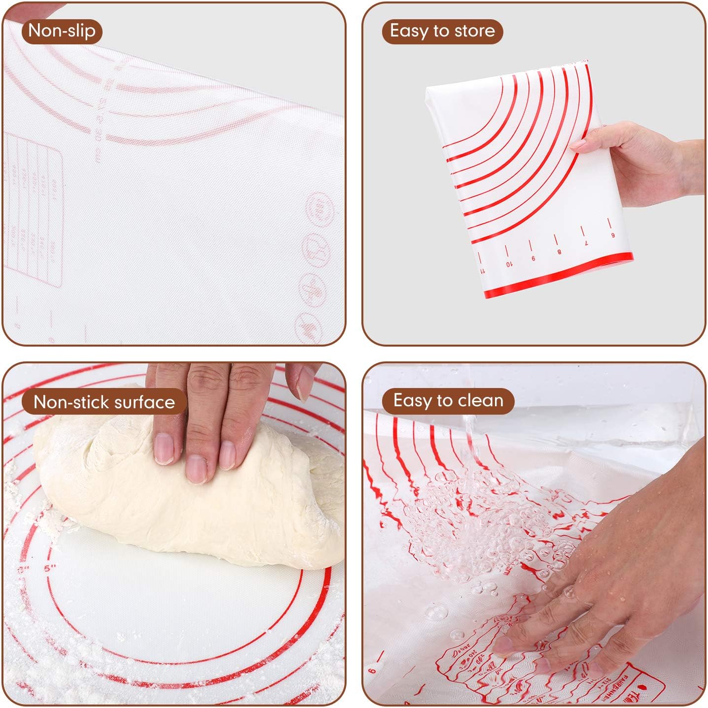 QUELLANCE Wooden Rolling Pin - Beech Wood Dough Roller with Silicone Baking Mat | Perfect for Pizza, Pastries, and Cookies
