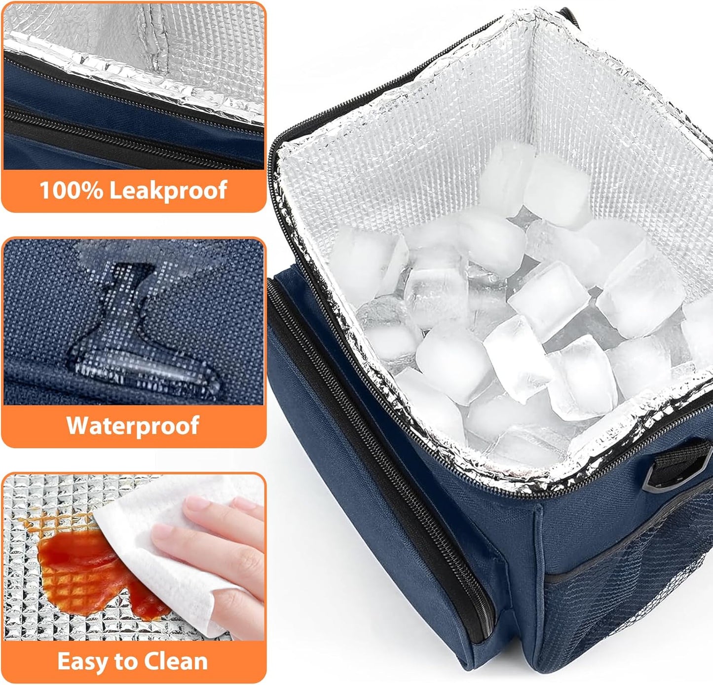 Skiennix Insulated Lunch Bag - Large Leakproof Cooler Tote for Work & Picnic | Adjustable Shoulder Strap, Blue