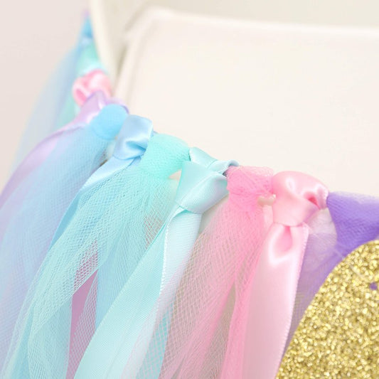 WAOUH Baby Girl Banner for 1st Birthday - Highchair Banner for First Birthday Decoration, Cake Smash Photo Prop, Tulle Garland Banner (light Aqua and Light Blue)
