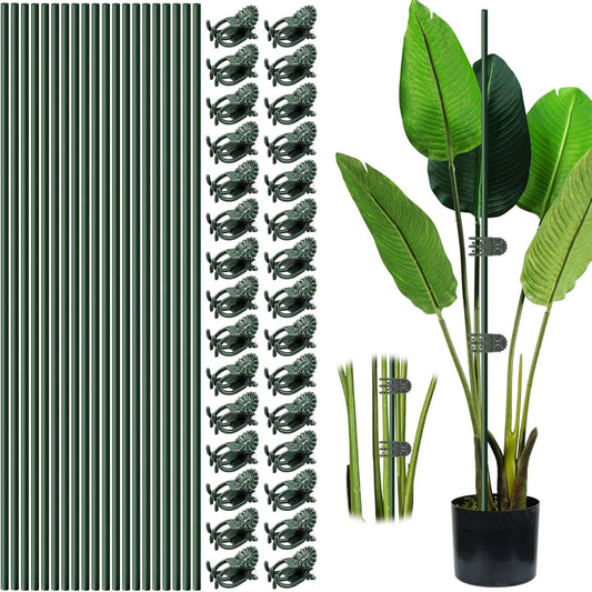 Skiennix 15.7" Plant Stakes - Bendable Support Sticks with 15 Clips for Indoor/Outdoor Plants | Ideal for Orchids, Roses, and Peonies