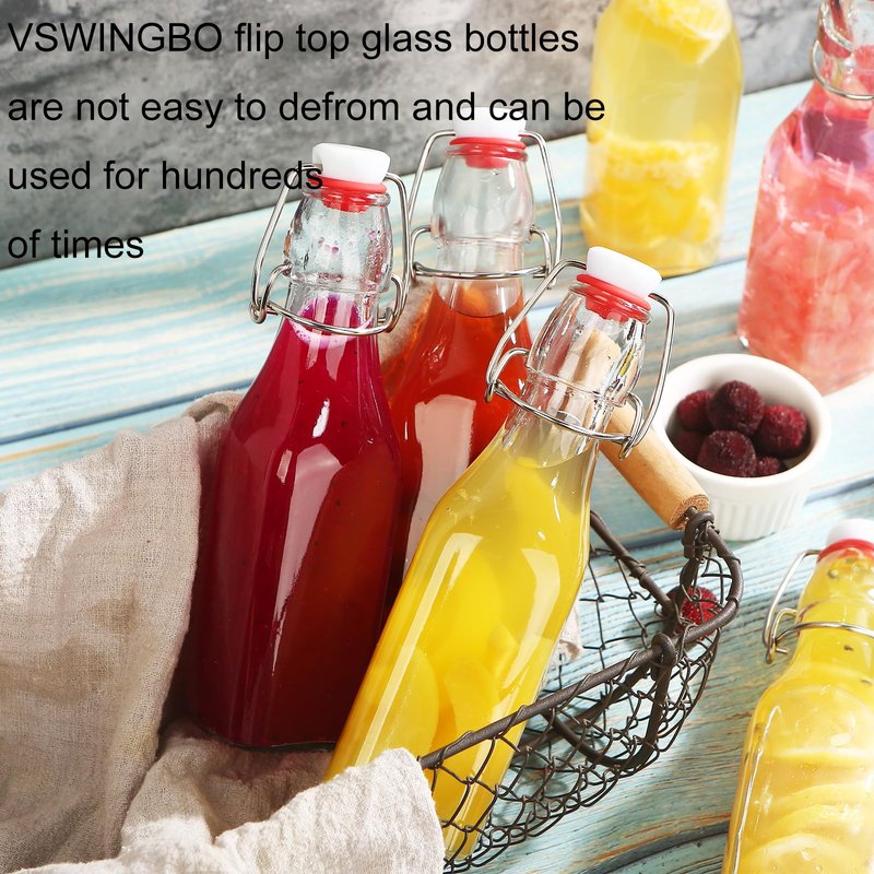 VSWINGBO 6 pack 8oz flip top glass bottles,swing top glass bottles 8 oz with lid for Home Brewing,2nd Fermentation,Kombucha,Kefir,Vanilla Extract,Juice,Tea,Beverages,Soda,Oils,Vinegar,Limoncello