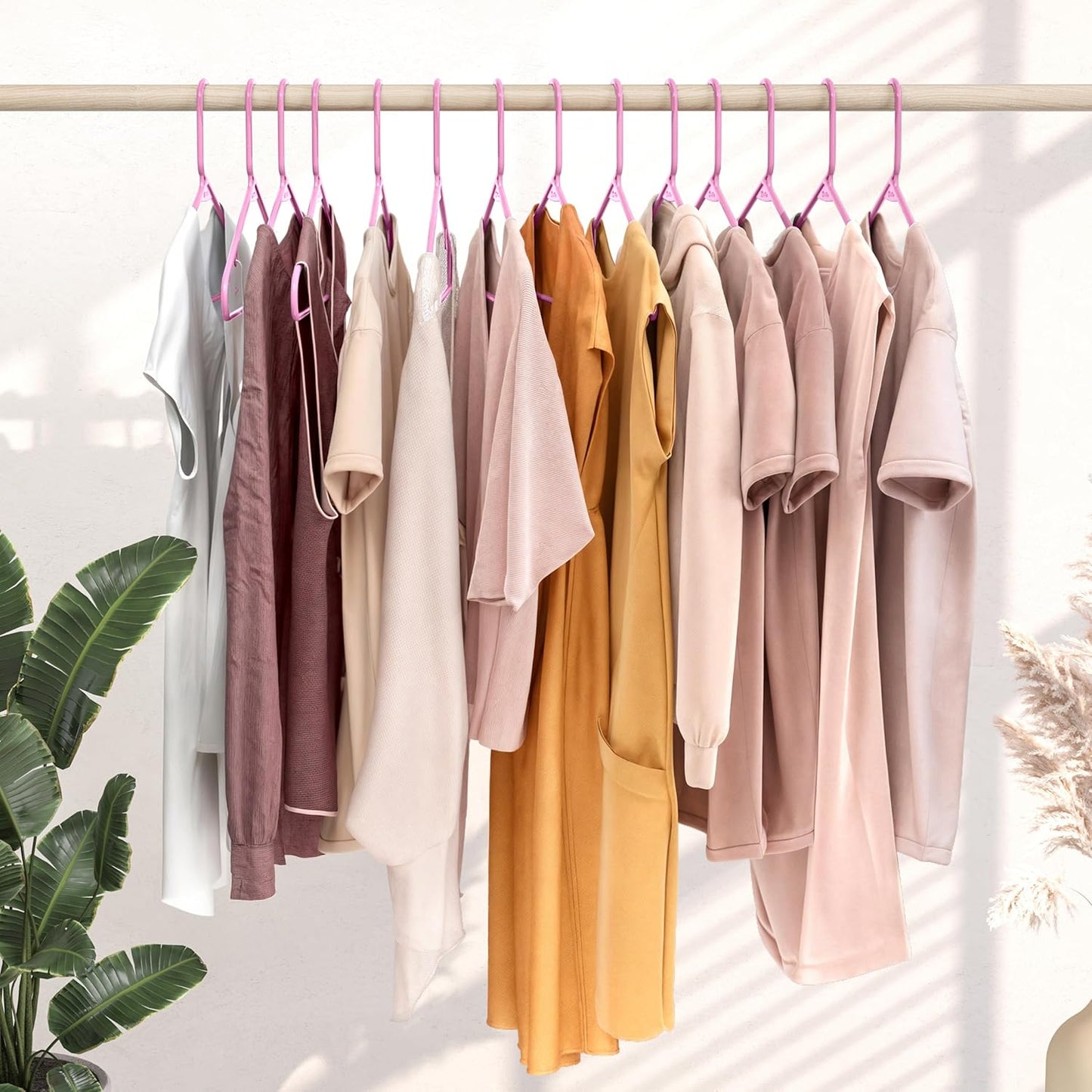Plastic Hangers 50 Pack - Space-Saving Clothes Hangers in Pink - Ideal for Closets & New Apartments