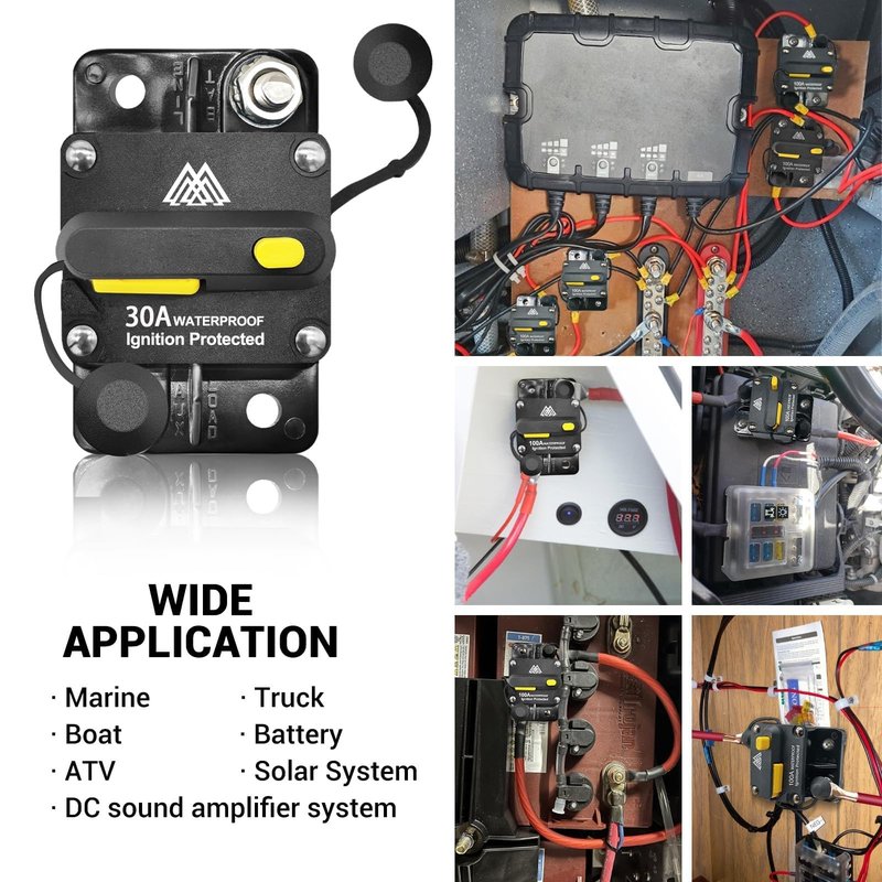 30 Amp Circuit Breaker Switch 30A Waterproof Fuse Inline Holder with Manual Reset Car Marine Trolling Motors Boat RV ATV 12V-48VDC Waterproof Audio System