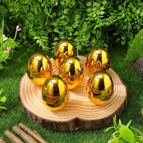 DECHOUS 12Pcs Golden Plastic Easter Eggs Fillable 2.4 Inch Easter Baskets Stuffers Shiny Metallic Empty Eggs for Hunt Game, Spring Festive Party Favor, Classroom Prizes