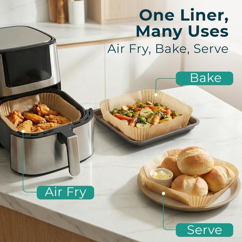 Cathy Yoder's Square Air Fryer Liners, 125 PCS 9 inch Large Air Fryer Liners, 8-12 QT Easy Cleanup Square AirFryer Liners Disposable, AirFryer Liner Parchment Paper for Cooking & Baking