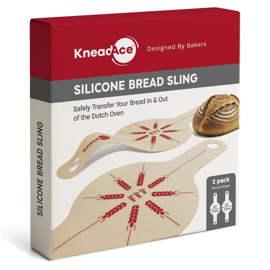 KneadAce Silicone Bread Sling Set Of 2 x Round with Long Handles, Nonstick＆Reusable Easy-Lift Baking Mat Easy Clean Dutch Oven Liners, Sourdough Baking Supplies, Ideal As Gift For Bakers