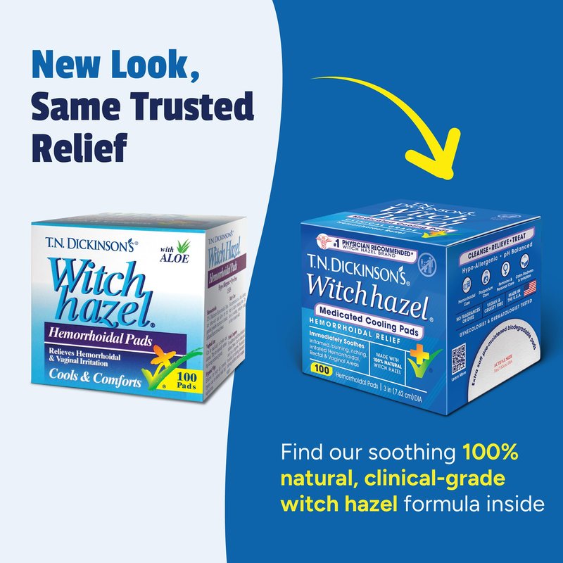 T.N. Dickinson’s Medicated Cooling Pads with Witch Hazel and Aloe | Hemorrhoid Treatment, Postpartum Care, Feminine & Rectal Relief | 100 Rounds
