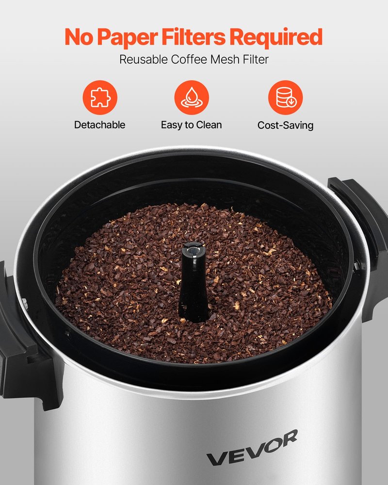 VEVOR Commercial Coffee Urn, 30 Cup 152oz Hot Beverage Dispenser with Dripless Faucet, 1090W Quick-Brewing Coffee Maker, Automatic Temperature Control, for Catering, Party, Church & Restaurant