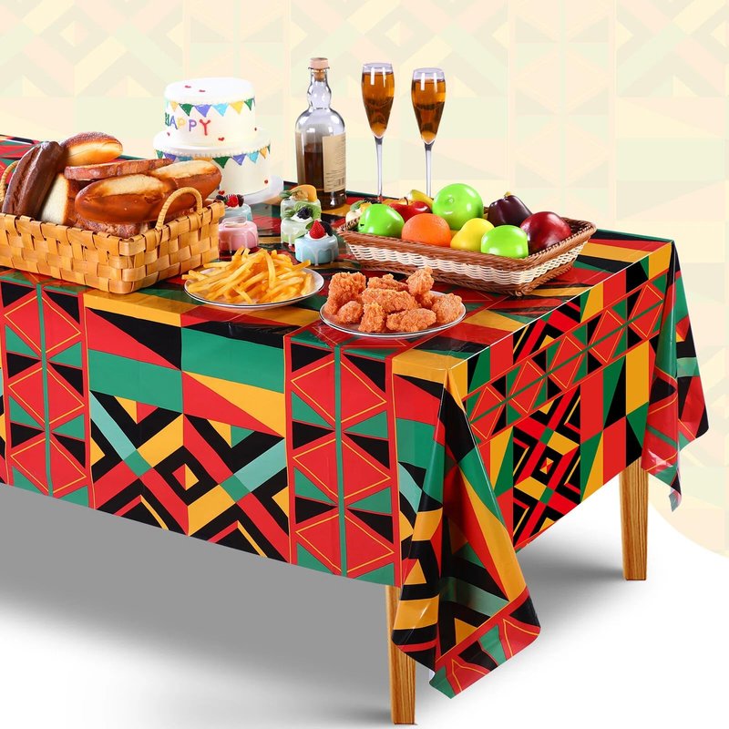 Frienda 6 Pcs Juneteenth Tablecloths 108 x 54 Inch African American Plastic Table Cloth Rectangular Kente Table Cover for Kitchen Dining Decor 1865 Freedom Day Holiday Party Supplies
