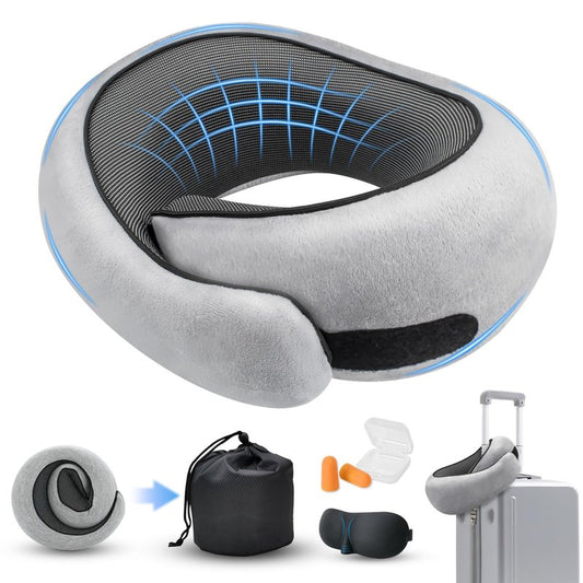 HiztoBlo Neck Pillow for Traveling, Travel Pillows for Airplanes 2025 New 100% Pure Memory Foam, Neck Pillow Airplane with 360º Ergonomic Design, Travel Neck Pillows for Airplanes, Office and Car