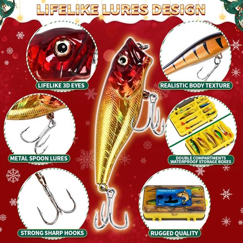 Fishing Advent Calendar 2025 - 24 Days of Fishing Lures | Perfect Xmas Gift for Dad, Men & Teens