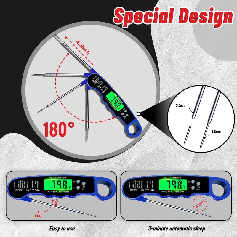 Stocking Stuffers for Men Women Adults: Meat Thermometer Digital, Instant Read Meat Thermometer with Backlight & Magnet for Kitchen, Beef, Grill, Turkey,IP67 Waterproof Cooking Thermometer