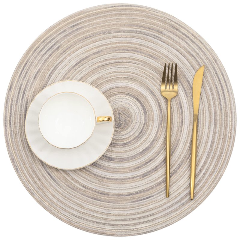 SHACOS Round Braided Placemats 15 inch Set of 6 Washable Kitchen Table Placemats for Home Wedding Party (Rainbow Gray, 6)