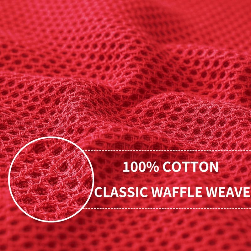 Homaxy 100% Cotton Waffle Weave Kitchen Dish Towels, Ultra Soft Absorbent Quick Drying Cleaning Towel, 13 x 28 Inches, 6-Pack, Red