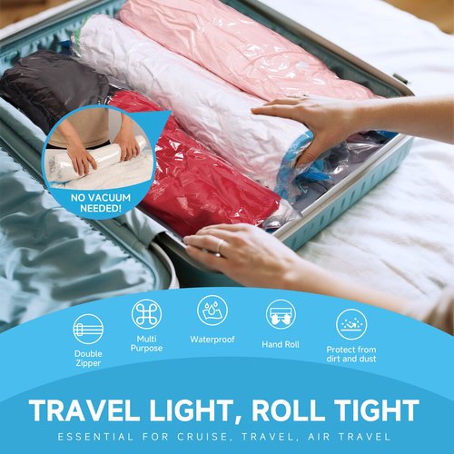 Compression Bags for Travel - Travel Essentials - 25 Pack Space Saver Bags - No Vacuum Needed - Compression Packing Bags for Cruise Accessories