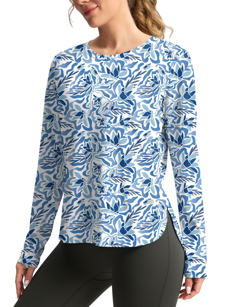 Women's Sun Shirts UPF 50+ Long Sleeve UV Protection Shirt Lightweight Quick Dry Workout Hiking Tops for Women(Peri Blue Freesia,XXL)