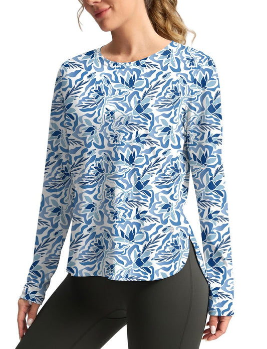 Women's Sun Shirts UPF 50+ Long Sleeve UV Protection Shirt Lightweight Quick Dry Workout Hiking Tops for Women(Peri Blue Freesia,XXL)