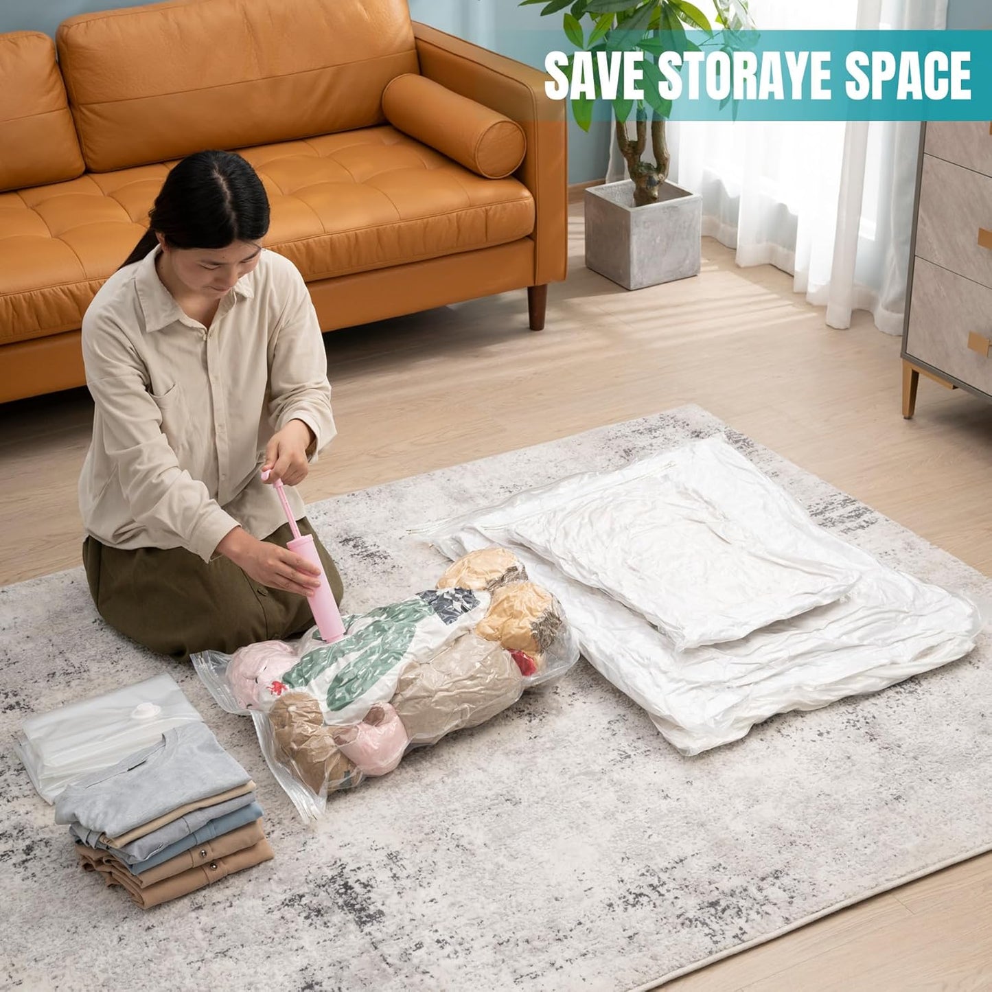 Skiennix Vacuum Storage Bags - Space Saver for Clothing, Bedding & Memory Foam | Medium Size