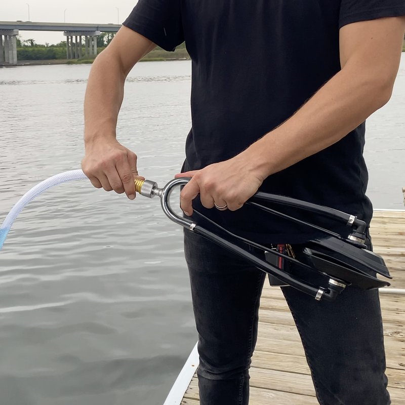 Seaworks Steel Dual Feed Muff Style Heavy Duty Steel Boat Motor Flusher | Use for Antifreeze Winterization or Common Water Flush | 5/8 Inch Standard Garden Hose Connection