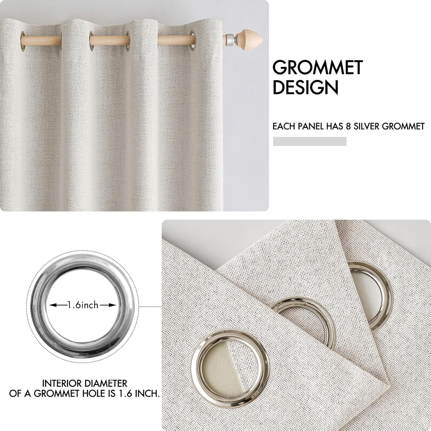 MIULEE Blackout Curtains - 100% Thermal Insulated Linen Textured Drapes | Cream White, 52 x 54 Inch (2 Panels)