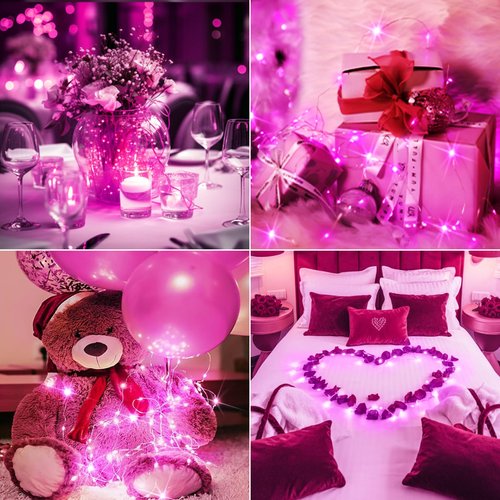 btfarm Valentine's Day 6 Pack Pink Fairy Lights Battery Operated 3 Modes, 7ft 20 Led Twinkle String Lights Waterproof, Bulk Small Mini Light for Mason Jars Christmas Vases Wedding Table Decorations