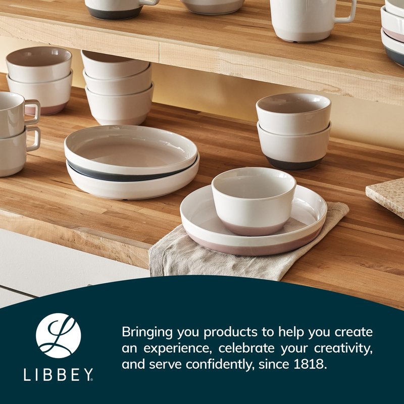 Libbey Austin Basalt Blue Porcelain Dinner Plates, Coupe Style Blue Dinner Plates Set of 4, Stackable Ceramic Plates Set for Holidays, Daily Use