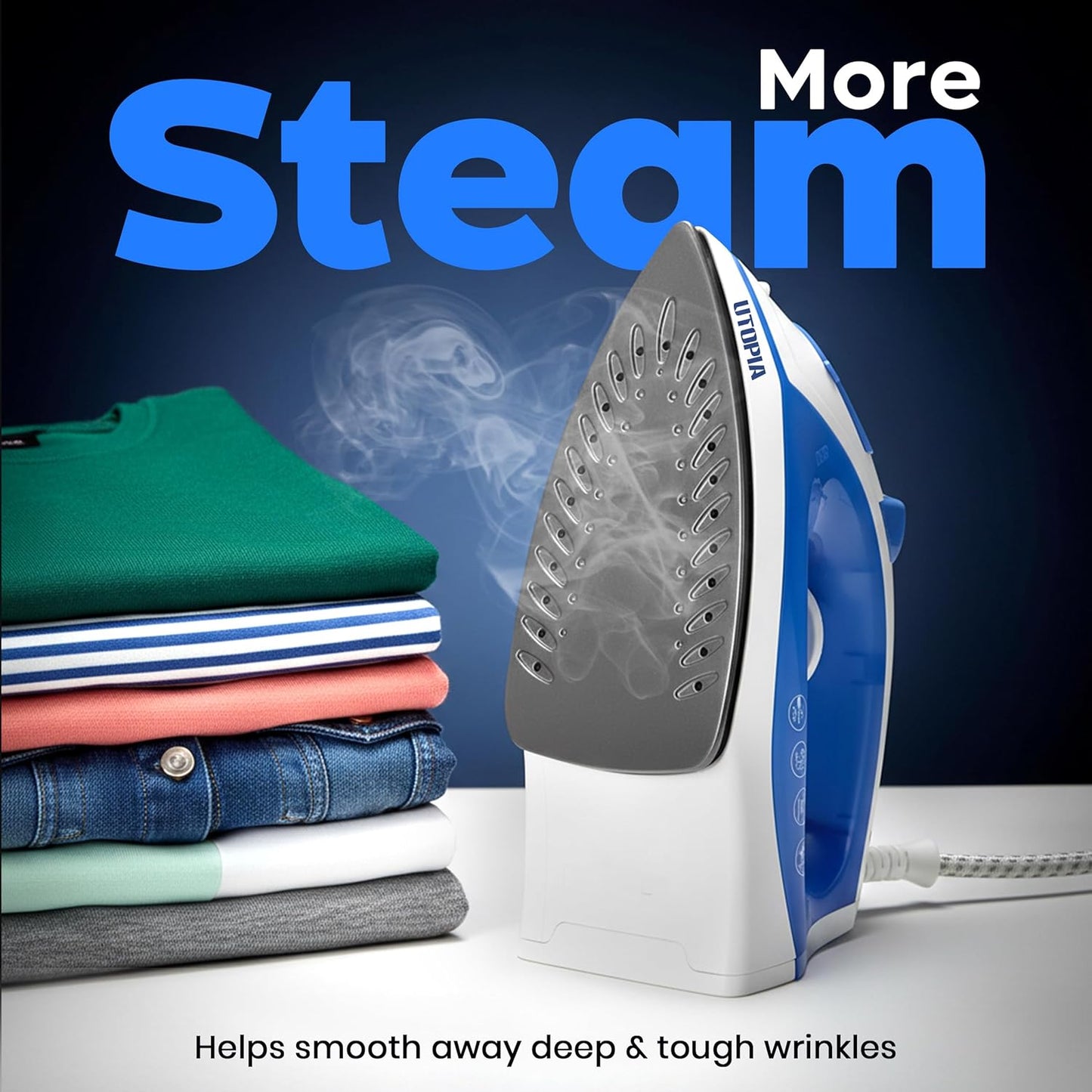 Utopia Home Steam Iron - 1200W Non-Stick Soleplate Clothes Iron | 2.3m Cord, Adjustable Thermostat, Safety Features
