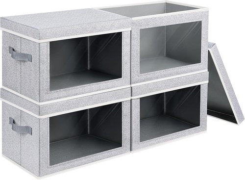 Homsorout Foldable Storage Bins with Lids - Organize Clothes & Essentials | Light Grey, 4 Pack