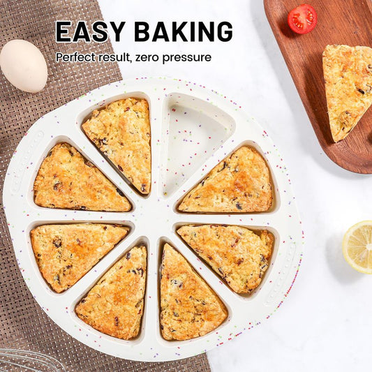 Vinino Silicone Scone Pan with Reinforced Frame, 8-Cavity Triangle Cake Mold Suitable for Brownies, Muffins, Cheesecake, Nonstick Wedge Pan BPA-Free, Oven, Dishwasher Safe-Cream
