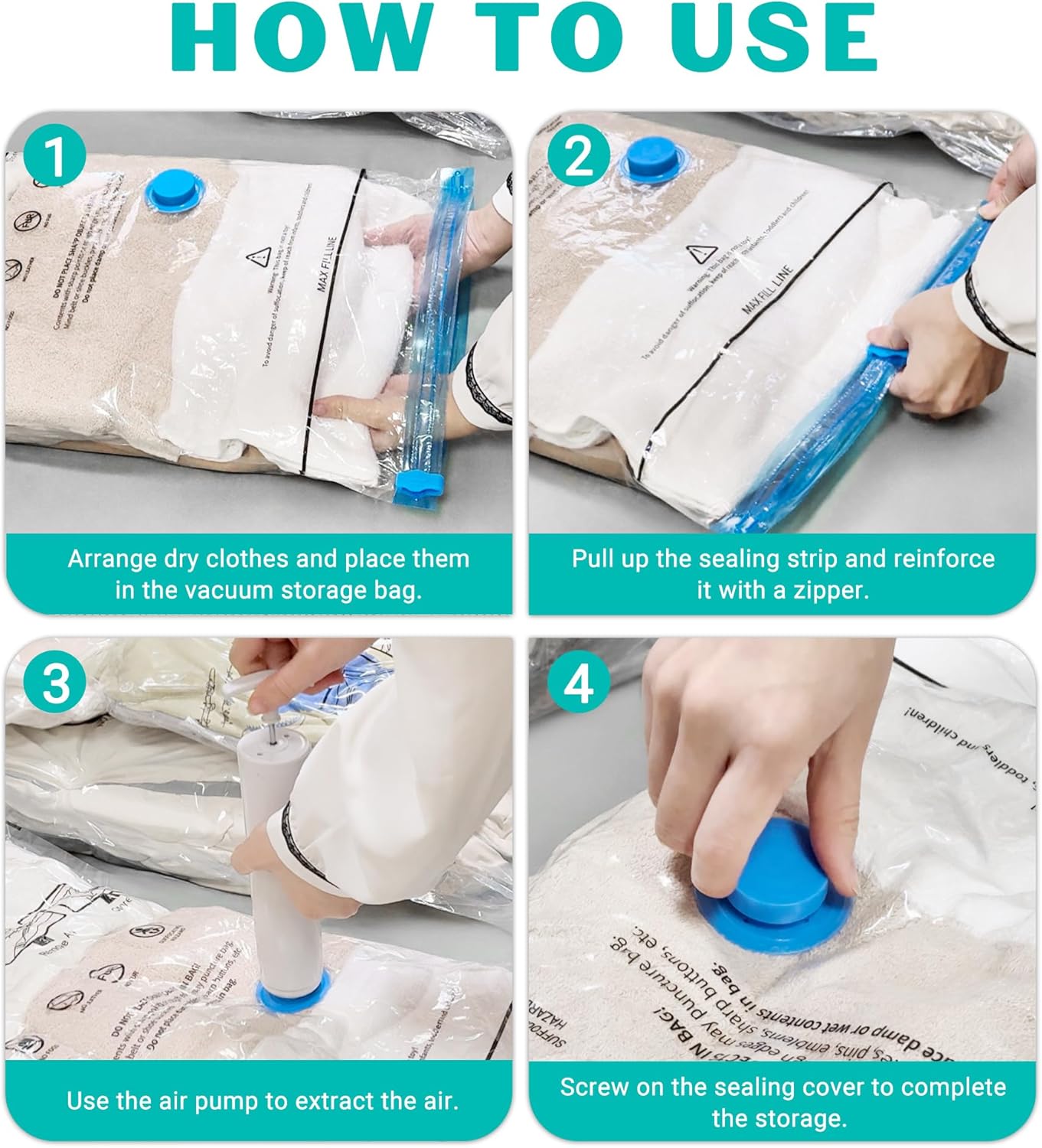 Skiennix Vacuum Seal Bags - 15 Pack Space Saver Storage Bags for Clothing & Travel | Hand Pump Included